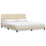 vidaXL Pat cu saltea, crem, 180x200 cm, textil vidaXL Pat cu saltea, crem, 180x200 cm, textil