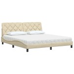 vidaXL Pat cu saltea, crem, 180x200 cm, textil vidaXL Pat cu saltea, crem, 180x200 cm, textil