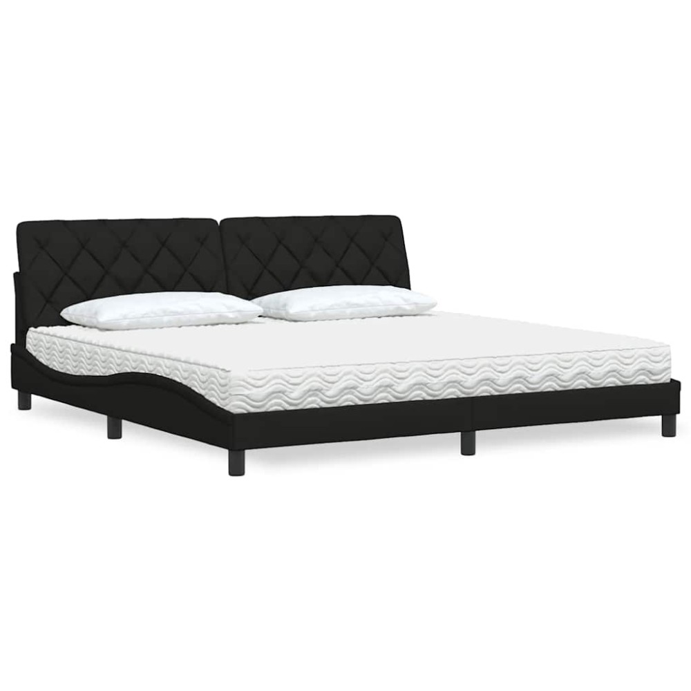 vidaXL Pat cu saltea, negru, 200x200 cm, textil
