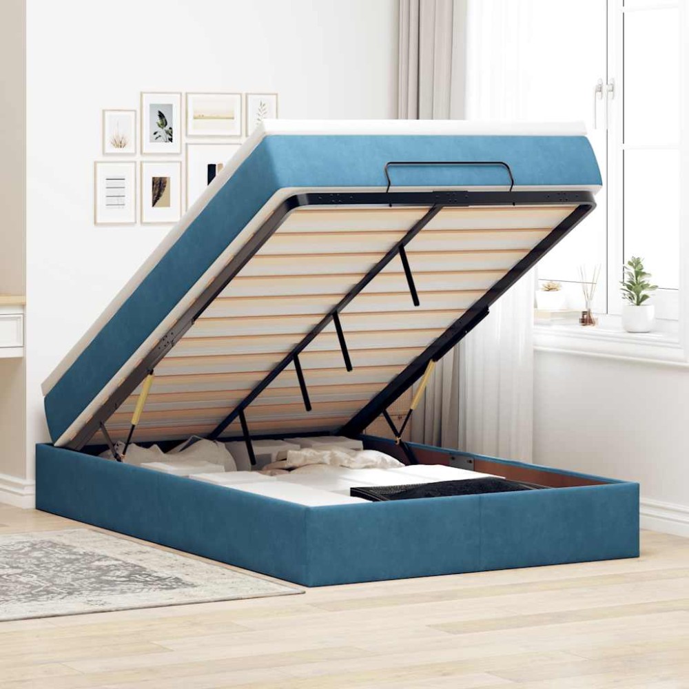 vidaXL Pat otoman cu saltea, albastru închis, 120x190 cm, catifea