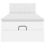 vidaXL Pat otoman cu saltea, alb, 100x200cm, piele ecologică