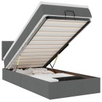 vidaXL Pat otoman cu saltea țesătură gri închis 90x200 cm vidaXL Pat otoman cu saltea țesătură gri închis 90x200 cm