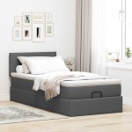 vidaXL Pat otoman cu saltea țesătură gri închis 90x200 cm vidaXL Pat otoman cu saltea țesătură gri închis 90x200 cm