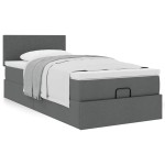 vidaXL Pat otoman cu saltea țesătură gri închis 90x200 cm vidaXL Pat otoman cu saltea țesătură gri închis 90x200 cm