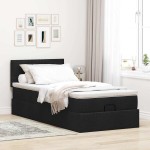 vidaXL Pat otoman cu saltea negru 100x200 cm stofa