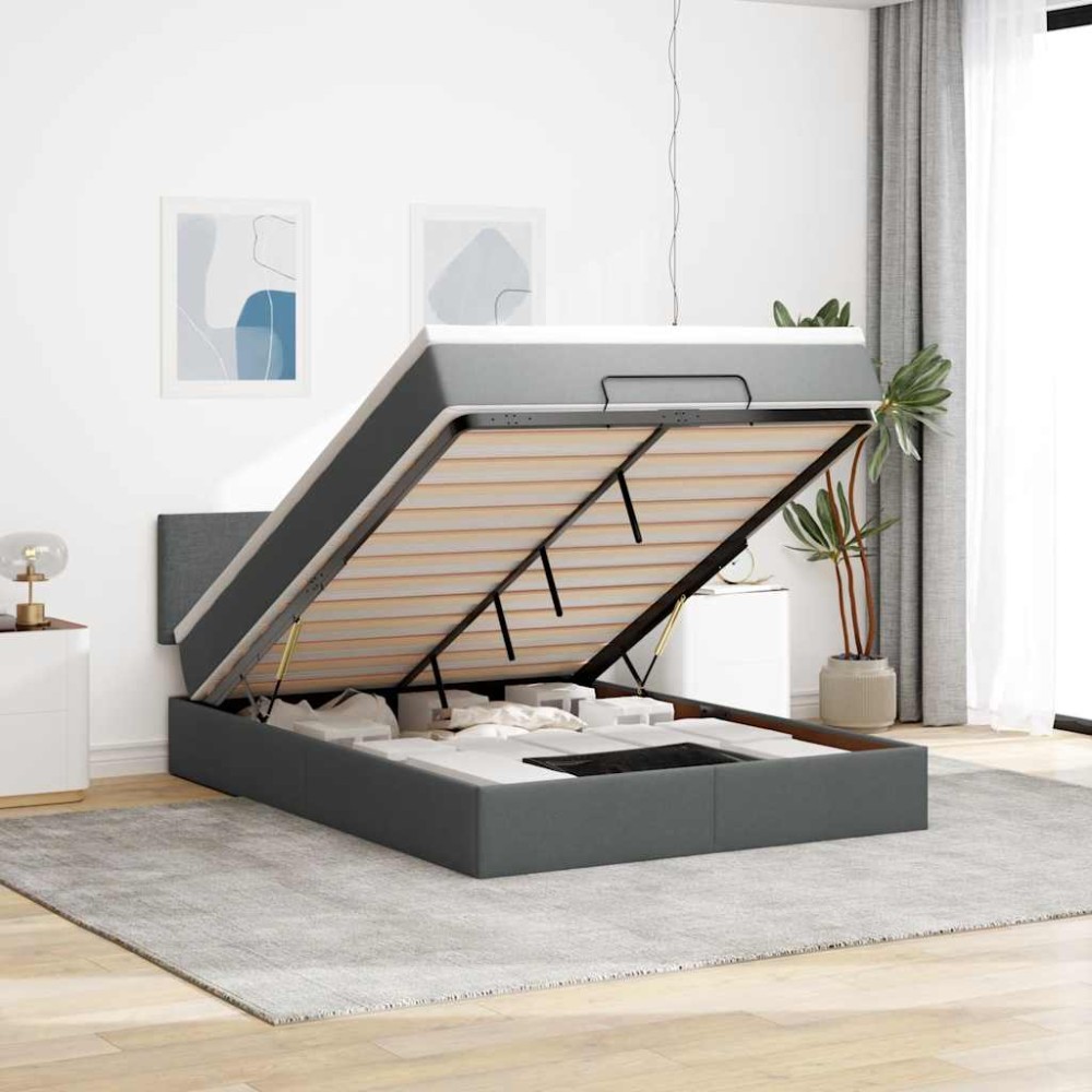 vidaXL Pat otoman cu saltea țesătură gri închis 140x190 cm