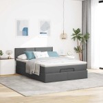 vidaXL Pat otoman cu saltea țesătură gri închis 140x190 cm