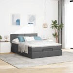 vidaXL Pat otoman cu saltea țesătură gri închis 140x200 cm