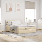 vidaXL Pat otoman cu saltea crem 140x200 cm stofa