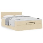 vidaXL Pat otoman cu saltea crem 140x200 cm stofa