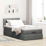 vidaXL Pat otoman cu saltea țesătură gri închis 90x200 cm