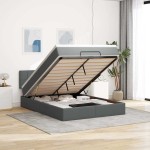 vidaXL Pat otoman cu saltea țesătură gri închis 140x200 cm vidaXL Pat otoman cu saltea țesătură gri închis 140x200 cm