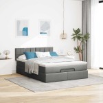 vidaXL Pat otoman cu saltea țesătură gri închis 140x200 cm vidaXL Pat otoman cu saltea țesătură gri închis 140x200 cm