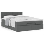 vidaXL Pat otoman cu saltea țesătură gri închis 140x200 cm vidaXL Pat otoman cu saltea țesătură gri închis 140x200 cm