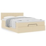 vidaXL Pat otoman cu saltea crem 140x200 cm stofa