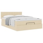 vidaXL Pat otoman cu saltea crem 140x200 cm stofa
