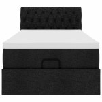 vidaXL Pat otoman cu saltea negru 100x200 cm stofa