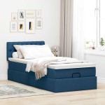 vidaXL Pat otoman cu saltea albastru 100x200 cm stofa