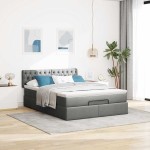 vidaXL Pat otoman cu saltea țesătură gri închis 140x200 cm