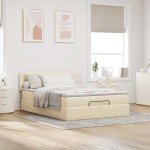 vidaXL Pat otoman cu saltea crem 140x200 cm stofa