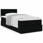 vidaXL Pat otoman cu saltea negru 100x200 cm stofa vidaXL Pat otoman cu saltea negru 100x200 cm stofa