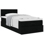 vidaXL Pat otoman cu saltea negru 100x200 cm stofa vidaXL Pat otoman cu saltea negru 100x200 cm stofa