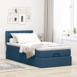 vidaXL Pat otoman cu saltea albastru 100x200 cm stofa
