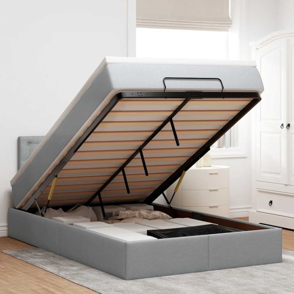 vidaXL Pat otoman cu saltea țesătură gri deschis 120x190 cm