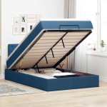 vidaXL Pat otoman cu saltea albastru 120x200 cm stofa vidaXL Pat otoman cu saltea albastru 120x200 cm stofa