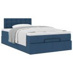 vidaXL Pat otoman cu saltea albastru 120x200 cm stofa vidaXL Pat otoman cu saltea albastru 120x200 cm stofa