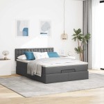 vidaXL Pat otoman cu saltea țesătură gri închis 140x190 cm