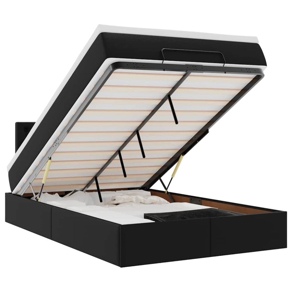 vidaXL Pat otoman cu saltele și LEDs, negru 120x190cm, piele ecologică