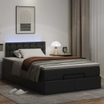 vidaXL Pat otoman cu saltele și LEDs, negru 120x190cm, piele ecologică vidaXL Pat otoman cu saltele și LEDs, negru 120x190cm, piele ecologică