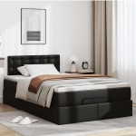 vidaXL Pat otoman cu saltele și LEDs, negru 120x190cm, piele ecologică vidaXL Pat otoman cu saltele și LEDs, negru 120x190cm, piele ecologică