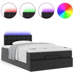 vidaXL Pat otoman cu saltele și LEDs, negru 120x190cm, piele ecologică vidaXL Pat otoman cu saltele și LEDs, negru 120x190cm, piele ecologică