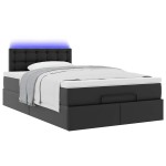 vidaXL Pat otoman cu saltele și LEDs, negru 120x190cm, piele ecologică vidaXL Pat otoman cu saltele și LEDs, negru 120x190cm, piele ecologică