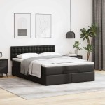 vidaXL Pat otoman cu saltele și LEDs, negru 140x190cm, piele ecologică vidaXL Pat otoman cu saltele și LEDs, negru 140x190cm, piele ecologică