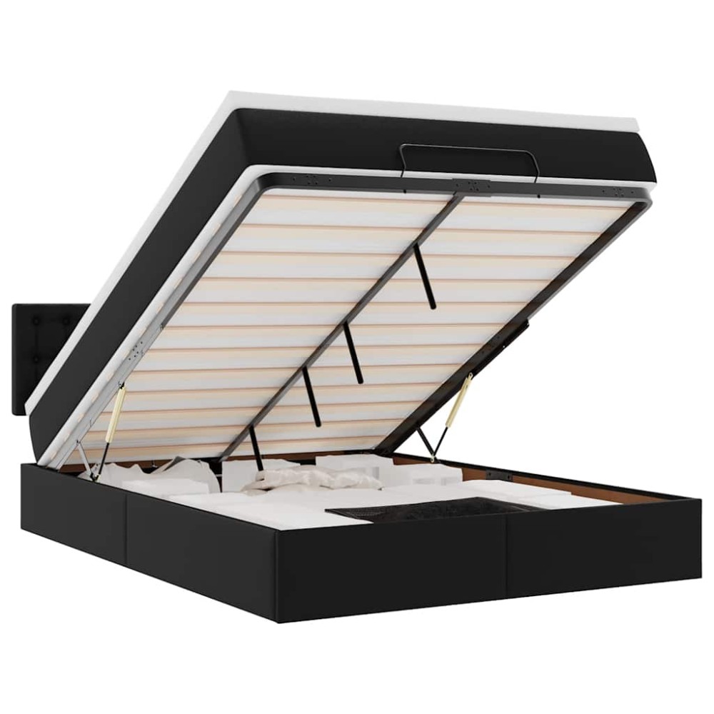 vidaXL Pat otoman cu saltele și LEDs, negru 140x200cm, piele ecologică