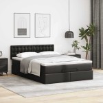 vidaXL Pat otoman cu saltele și LEDs, negru 140x200cm, piele ecologică