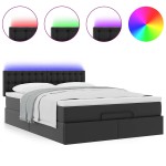 vidaXL Pat otoman cu saltele și LEDs, negru 140x200cm, piele ecologică