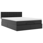 vidaXL Pat otoman cu saltele și LEDs, negru 140x200cm, piele ecologică