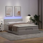 vidaXL Pat otoman cu saltele și LEDs, 140x200cm, piele ecologică vidaXL Pat otoman cu saltele și LEDs, 140x200cm, piele ecologică