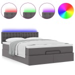 vidaXL Pat otoman cu saltele și LEDs, gri, 140x200cm, piele ecologică vidaXL Pat otoman cu saltele și LEDs, gri, 140x200cm, piele ecologică