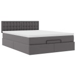 vidaXL Pat otoman cu saltele și LEDs, gri, 140x200cm, piele ecologică vidaXL Pat otoman cu saltele și LEDs, gri, 140x200cm, piele ecologică