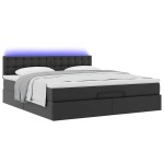 vidaXL Pat otoman cu saltele și LEDs, negru 160x200cm, piele ecologică vidaXL Pat otoman cu saltele și LEDs, negru 160x200cm, piele ecologică