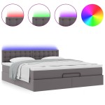 vidaXL Pat otoman cu saltele și LEDs, gri, 160x200cm, piele ecologică vidaXL Pat otoman cu saltele și LEDs, gri, 160x200cm, piele ecologică