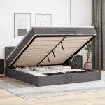 vidaXL Pat otoman cu saltele și LEDs, gri, 180x200cm, piele ecologică vidaXL Pat otoman cu saltele și LEDs, gri, 180x200cm, piele ecologică