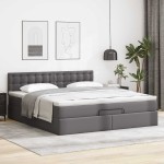 vidaXL Pat otoman cu saltele și LEDs, gri, 180x200cm, piele ecologică vidaXL Pat otoman cu saltele și LEDs, gri, 180x200cm, piele ecologică
