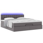 vidaXL Pat otoman cu saltele și LEDs, gri, 180x200cm, piele ecologică vidaXL Pat otoman cu saltele și LEDs, gri, 180x200cm, piele ecologică