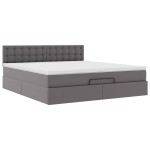 vidaXL Pat otoman cu saltele și LEDs, gri, 180x200cm, piele ecologică vidaXL Pat otoman cu saltele și LEDs, gri, 180x200cm, piele ecologică
